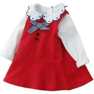 小女童宝宝春秋装红色女婴儿背心裙连衣裙子两件套装1岁新年衣服2