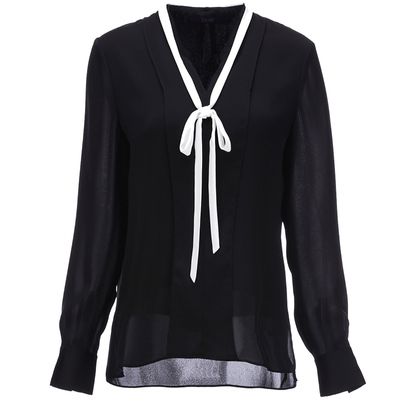 laurel新款黑色简约知性长袖衬衫