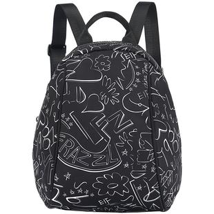 Frazzil/法姿小双肩包女新品黑色印花帆布休闲背包时尚贝壳书包潮