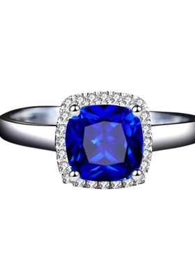 蓝宝石戒指女日韩个性彩宝指环纯银镀18K金创意情侣戒指彩色宝石