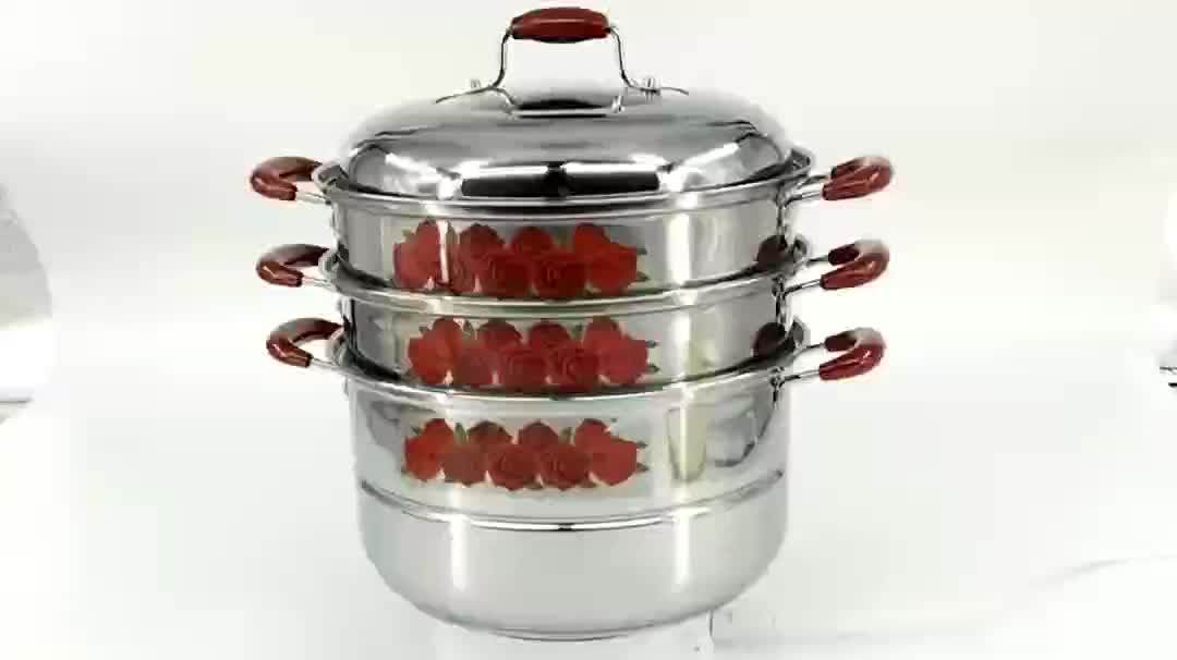 Chinese Steamer Sandwich Bottom Stainless Steel Steamer 30cm Cookware