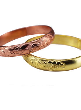 同古大理铜手镯纯铜黄铜红铜紫铜镯子双鱼莲花送长辈送亲人新款