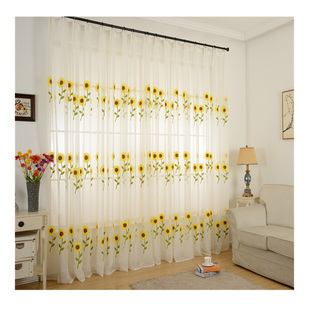 窗纱韩式田园风向日葵纱太阳花窗帘棉麻毛巾绣花刺绣隔断阳台纱帘