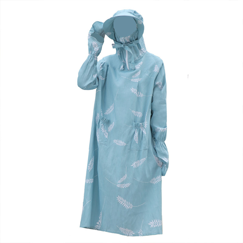防晒衣服连帽女长袖披肩防紫外线纯棉加长款带帽骑车开电动车遮阳