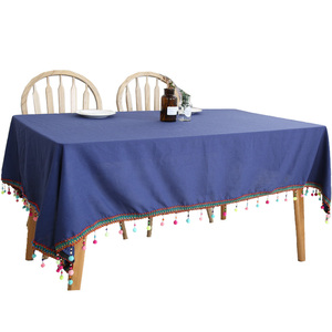 桌布布艺棉麻深蓝藏青色复古云南民宿纯色民族风餐桌茶几桌布盖布