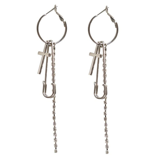 S925银针个性欧美冷淡风耳钉时尚曲别针十字耳钉长款显脸瘦耳饰