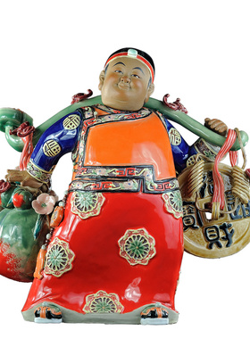 石湾陶瓷工艺家居门运财童子摆件