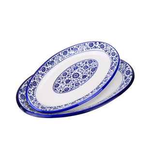 嘉艺创意青花瓷鱼盘陶瓷盘子大号家用炒菜盘子酒店餐具清蒸鱼盘