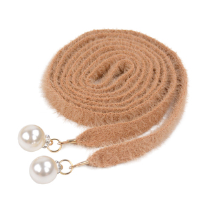 韩版优雅细腰带女连衣裙裙带兔毛针织皮草束腰腰链休闲毛衣腰绳子