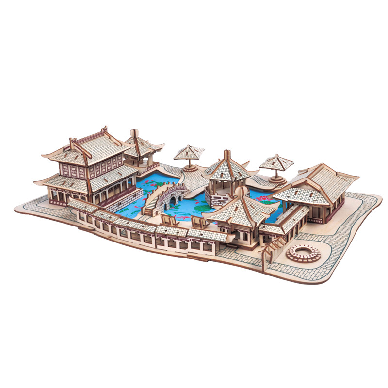 苏州园林模型 木质3d立体拼图古建筑积木制diy手工拼装高难度包邮