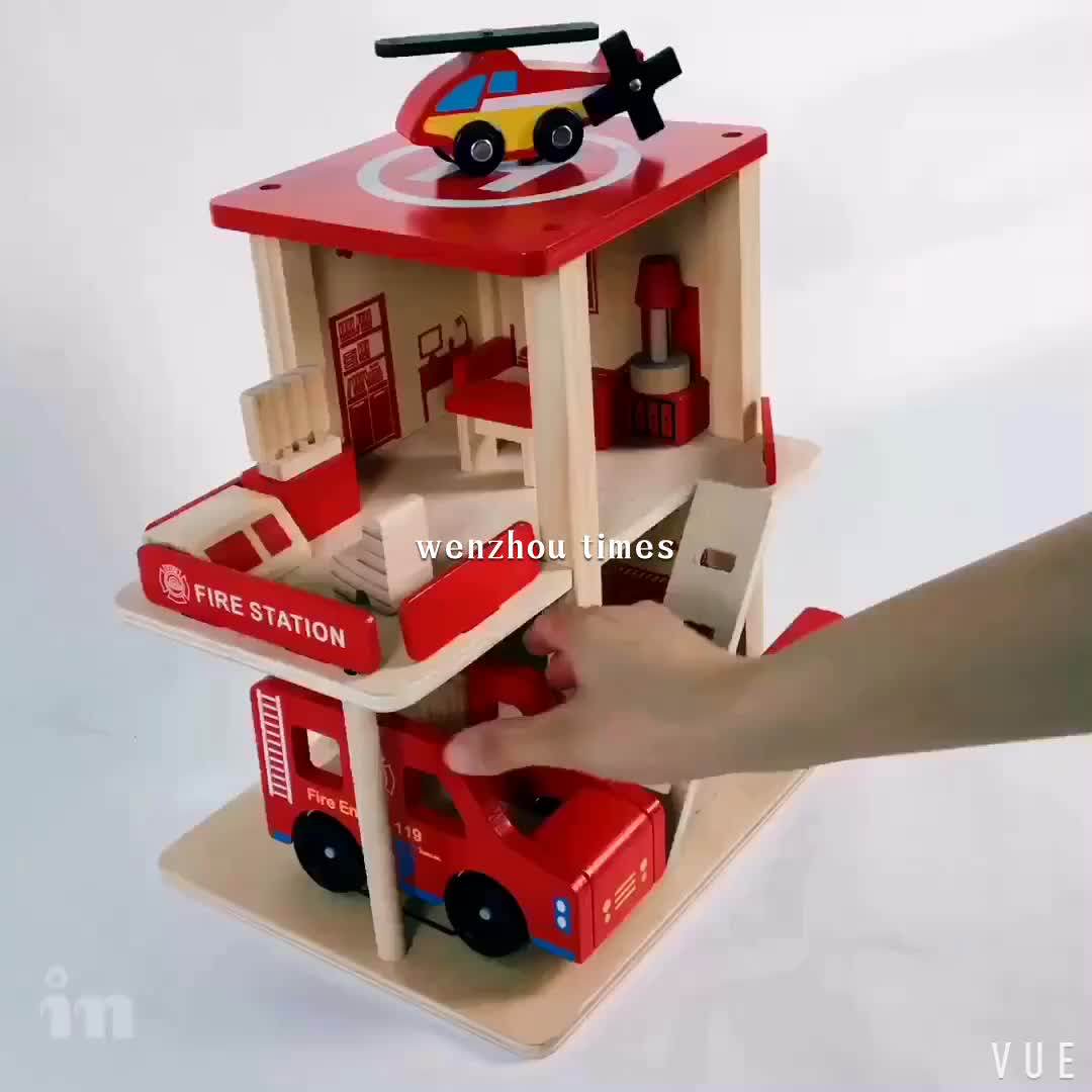 2017 Wholesale Cheap Toy Fire Station Wooden Garage Toy For Children
