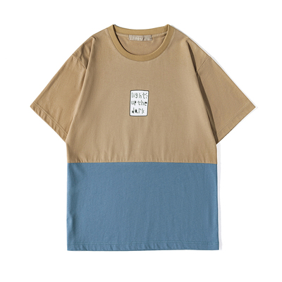 插画师日系纯棉原创短袖T恤拼接