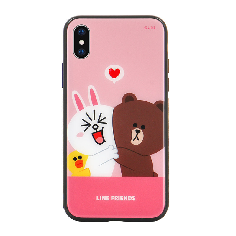 line苹果x手机壳iPhone xs max布朗熊XR硅胶挂绳iPhonexr玻璃男女