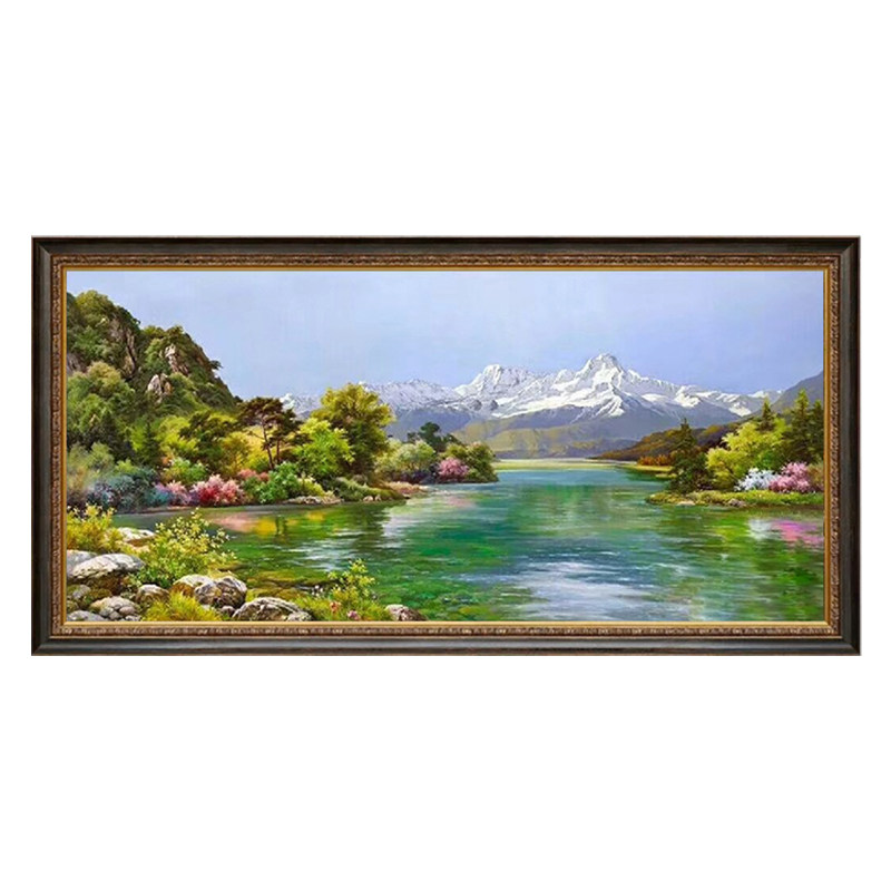 欧式风招财背景墙玄关手绘油画