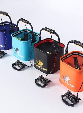 包邮加厚eva多功能折叠打水桶 方形钓鱼桶活鱼桶带绳小鱼桶鱼护箱