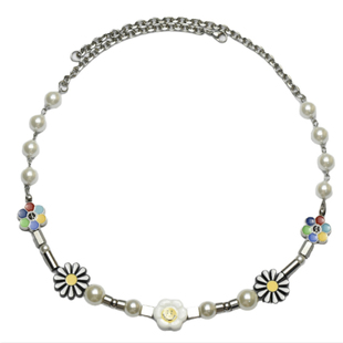 24ss新款雏菊反战笑脸太阳花珍珠项链ins潮牌嘻哈男女同款饰品