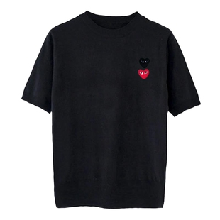 欧洲站2026夏季打底体恤女装圆领爱心冰丝针织衫薄款短袖T恤衫女