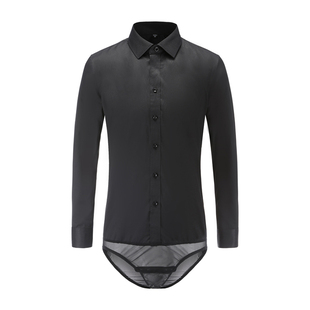 轻奢 男士弹力连体衬衫商务工装韩版欧洲站 带裆衬衣加绒白色衬衣