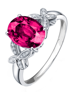 新款玫红碧玺女款戒指韩版时尚