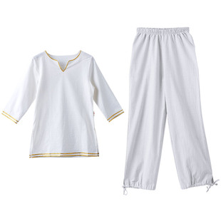康愫雅禅修服瑜伽服女宽松二件套棉麻亚麻白色佛系打坐禅服套装夏