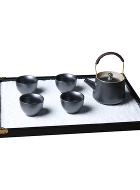 现代新中式茶具托盘组合艺术摆件客厅样板房软装饰品博古架电视柜