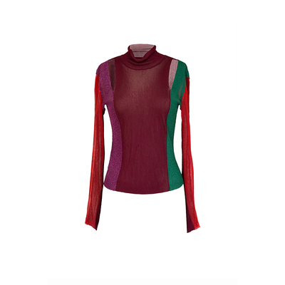 原创设计风半高领拼接打底针织衫