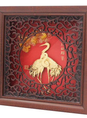 松龄鹤寿送长辈生日礼物金箔画