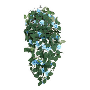 仿真植物塑料玫瑰花藤条壁挂室内墙面装饰空调吊兰假花挂篮美化
