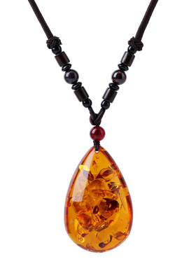 琥珀水滴项链蜜蜡风景花珀吊坠男女民族风毛衣链配饰挂坠长款礼物