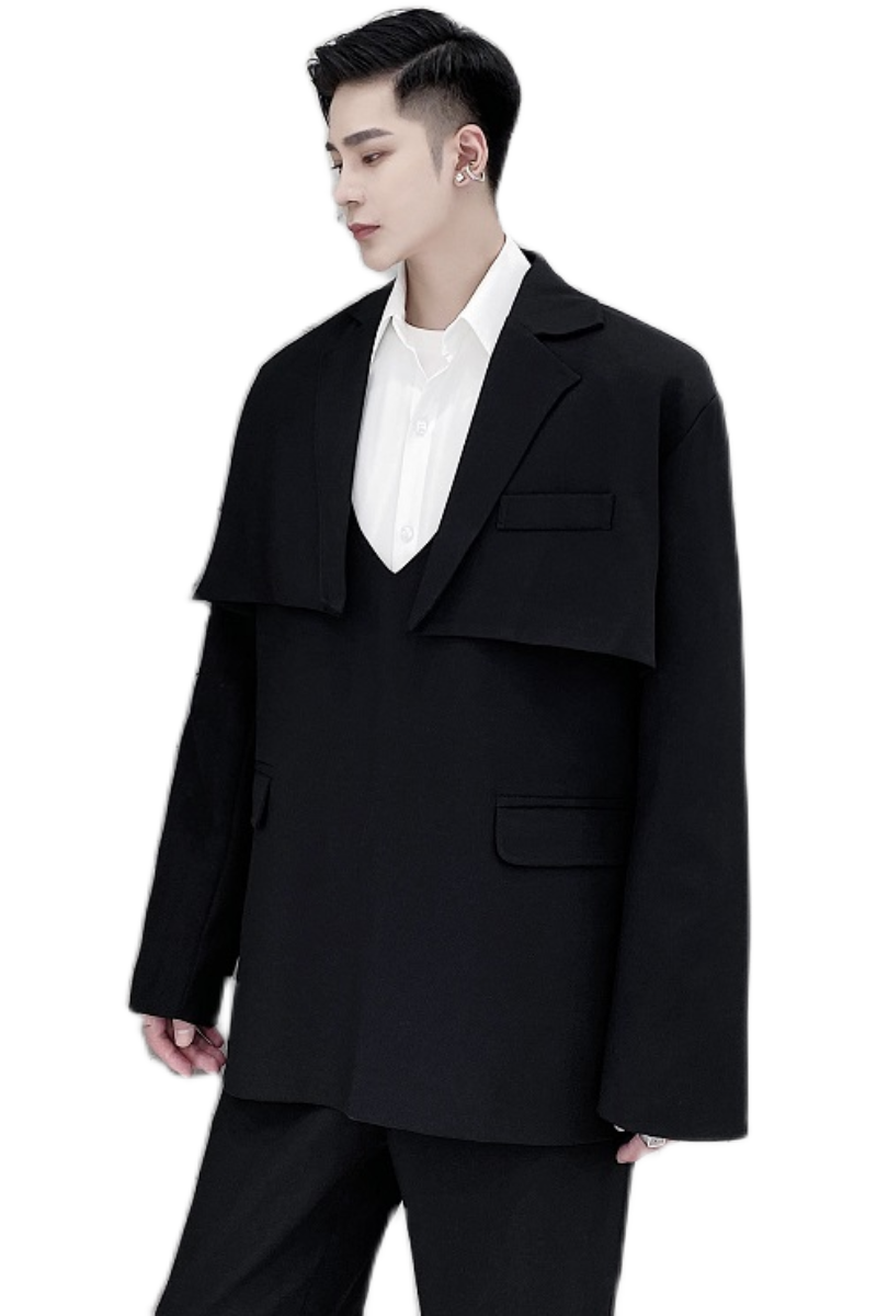 新款男超短长袖黑西服马甲二件套A345-1218-P135,男装西服,电商A345