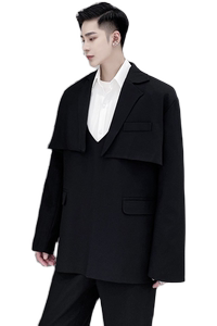 新款男超短长袖黑西服马甲二件套A345-1218-P135图片