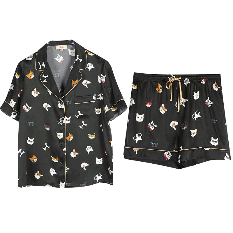 金三塔新品100%印花短袖真丝睡衣