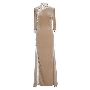 改良旗袍2025年新款春夏款晨光曲同款演出服丝绒渔光曲同款舞蹈服