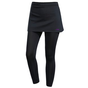 李宁九分裙裤女秋冬假两件速干跑步运动服羽毛球服套装网球服162