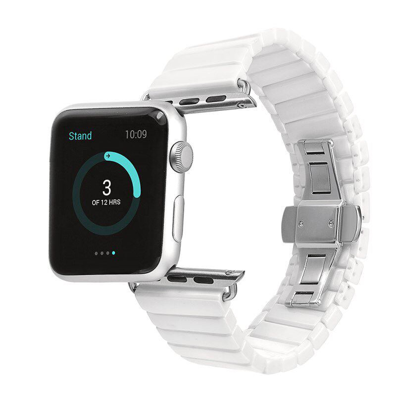 适配苹果Apple watch手表带iwatch1098765423陶瓷一珠蝴蝶扣表带
