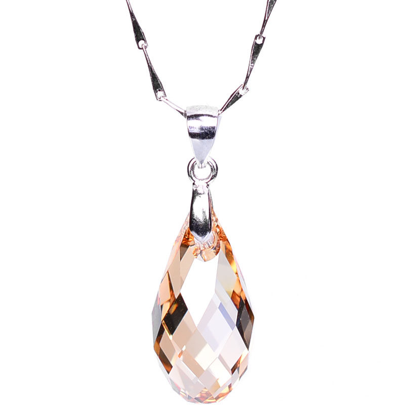 925纯银项链异菱宝石水晶项链女短款水晶吊坠日韩秋冬流行配饰品