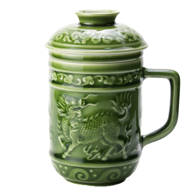 乾唐轩活瓷陶瓷带茶漏办公茶杯