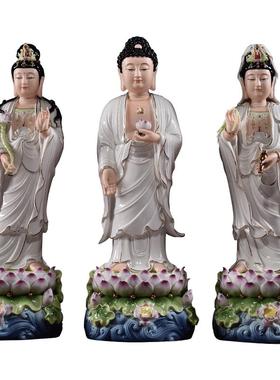 【感恩结缘优惠】《果绿彩西方三圣神像》佛像供奉家居装饰品