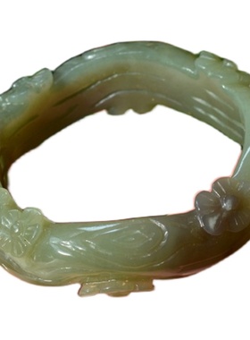 天然冰底和田玉梅花手镯子圈口