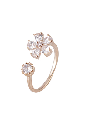 韩国时尚唯美花朵镶钻戒指小众