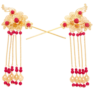 金色流苏步摇中式新娘头饰结婚饰品秀禾旗袍发簪龙凤褂凤冠配饰