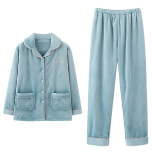 睡衣女秋冬季加厚珊瑚绒家居服