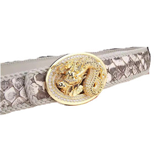 霸气云龙扣男士蟒蛇皮皮带12生肖龙头镶钻真蛇皮编织男款休闲腰带