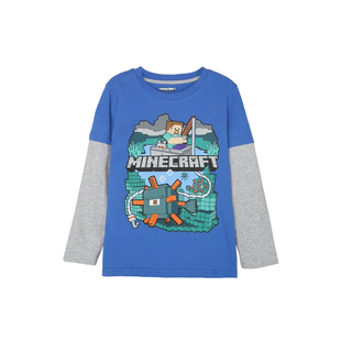 我的世界Minecraft 周边远古守卫者印花假两件长袖T恤 亲子装童装