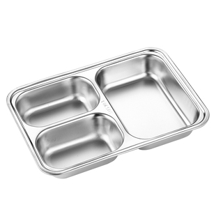 不锈钢304儿童分格餐盘宝宝分餐盘四格带盖饭菜盘防摔幼儿园餐具