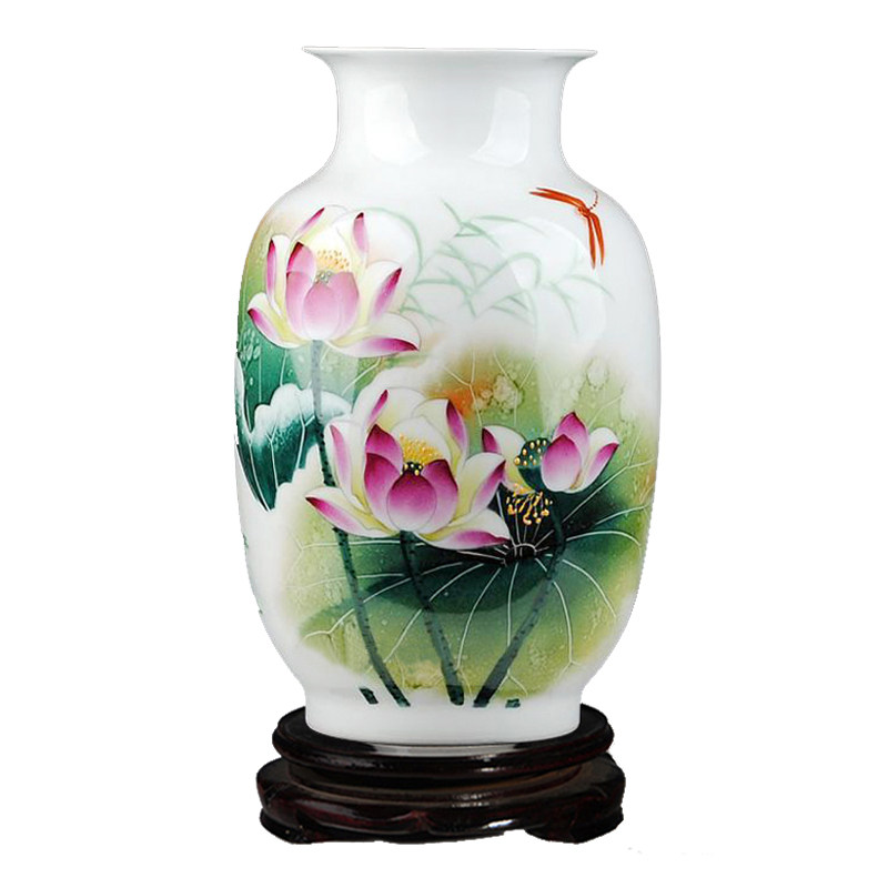 景德镇陶瓷器 高档《韩萍辉》名人名作品手绘荷韵花瓶 收藏证书