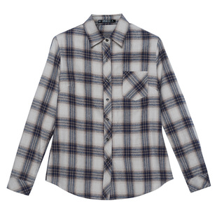 百搭纯棉大码格子衬衫女长袖洋气内搭横行道春秋全棉宽松上衣衬衣