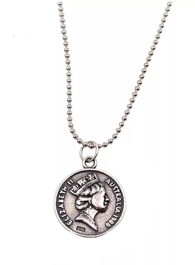 纯银复古钱币立体吊坠项链