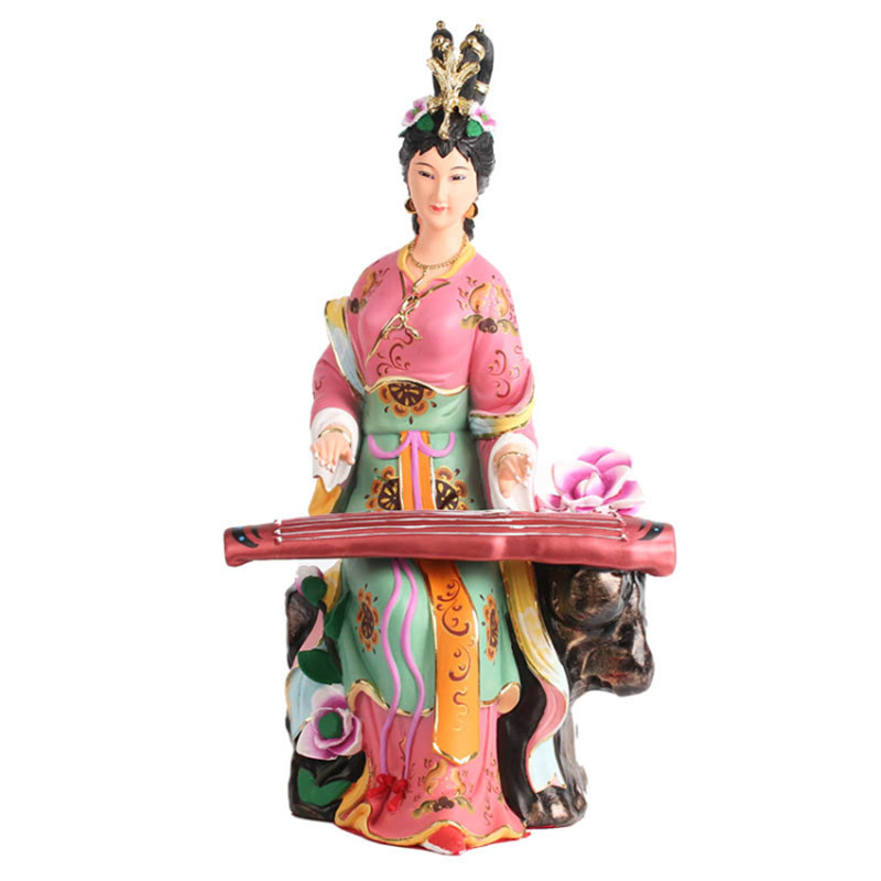 桃花娘娘像树脂抚琴美女桃花仙子
