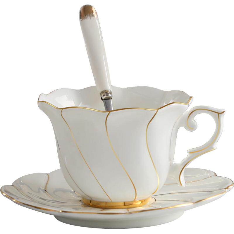 韩尚宅品高档描金骨瓷咖啡杯北欧下午茶杯具套装陶瓷咖啡杯送勺子